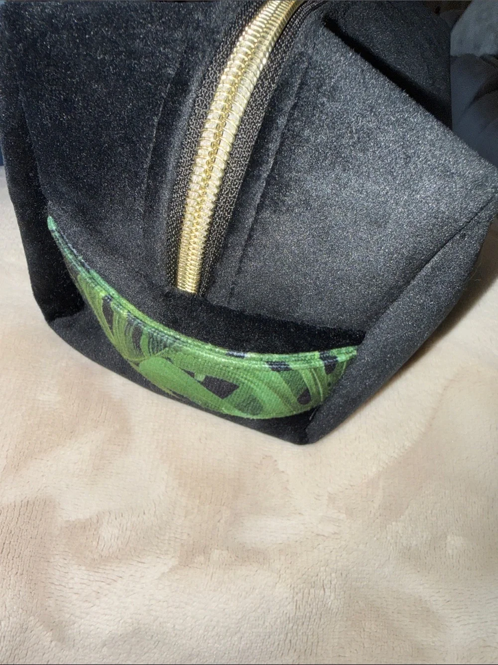 Makeup Junkie Bobby Black Velvet Cosmetic Pouch with Gold Hardware